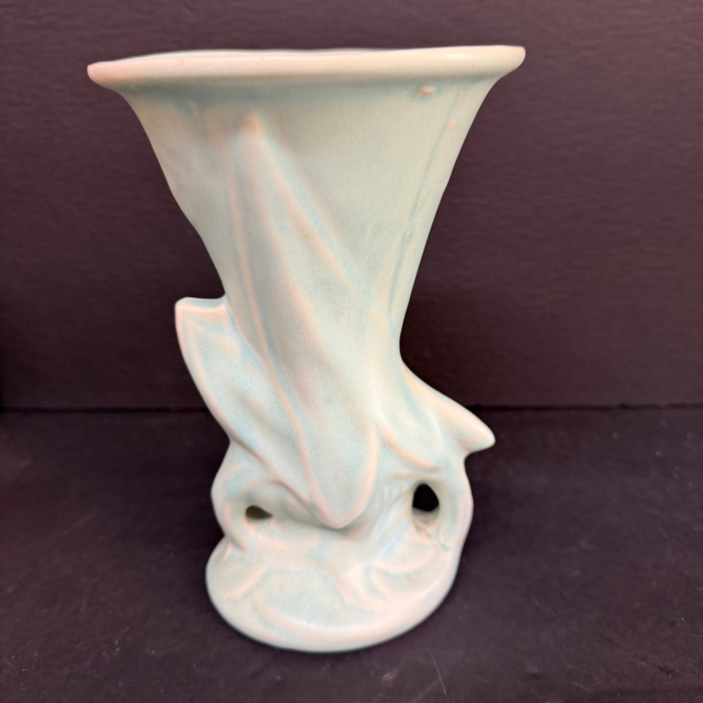 Vintage Red Wing Attributed Art Deco Vase RARE Aqua Blue Matte Cerami 7.5"